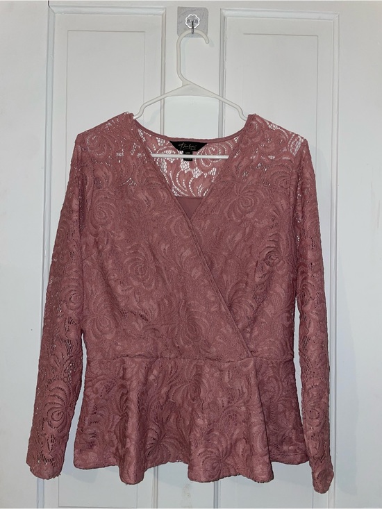 Thalia Sodi Dresses & Skirts - Thalia Sodi Mauve Lace Peplum Wrap Long Sleeve Top - #25